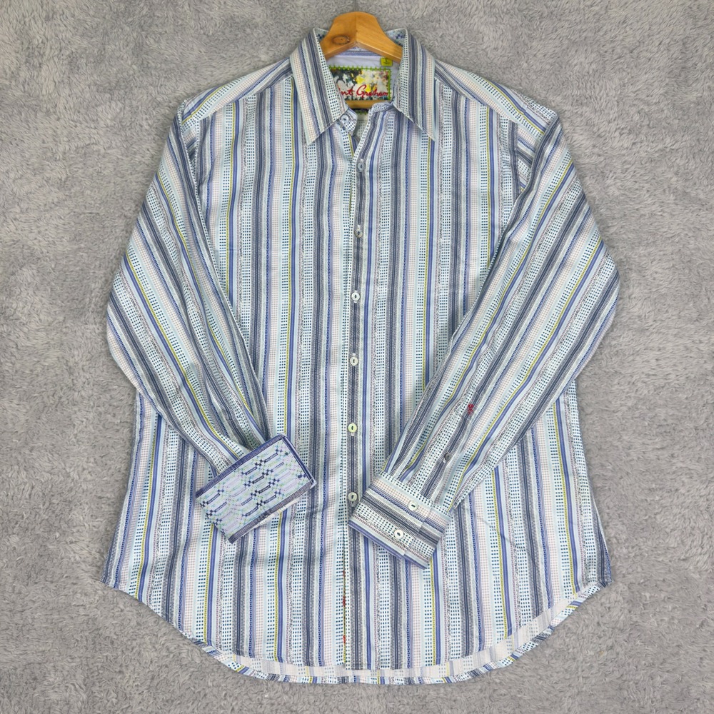 Robert Graham Shirt Mens Size Large Flip Cuff Long Sleeve Designer Striped